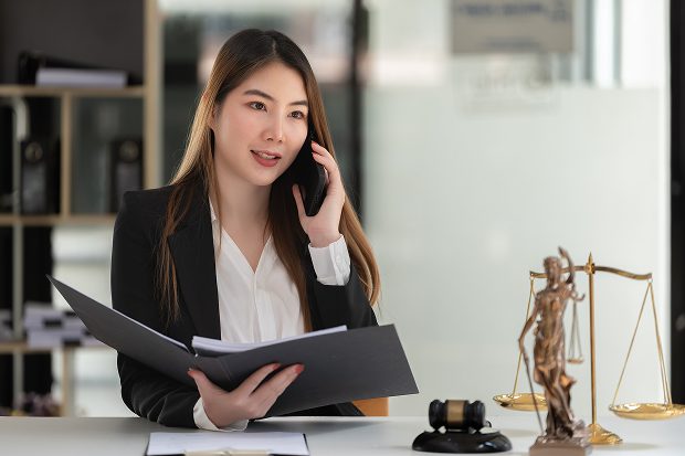 female lawyer on the phone